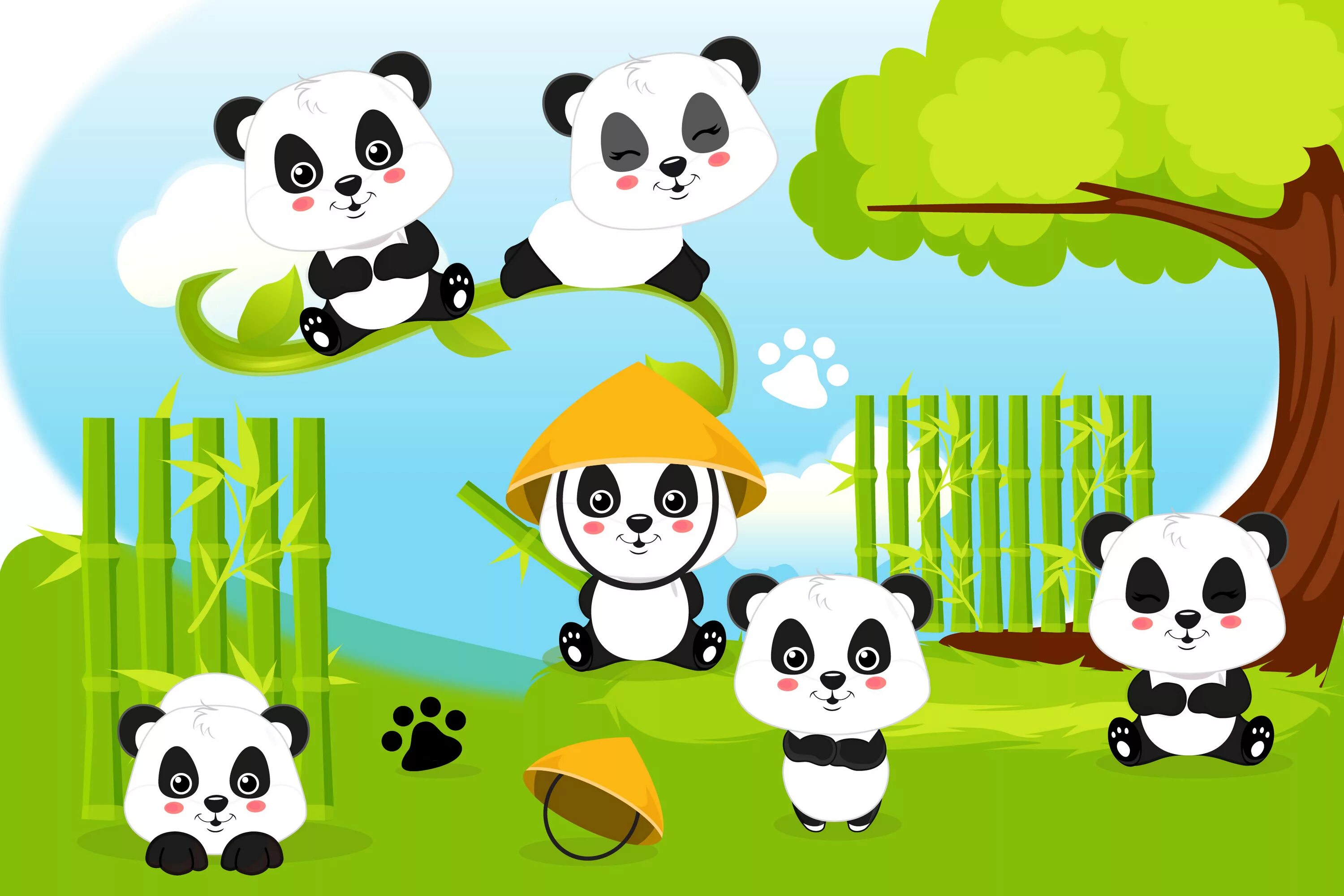 Панда собирает в круг. Панда коллаж. Панда множество рисунки. Милая Панда на отдыхе рисунок. Картинки сюжетные с пандами для детей.