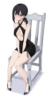 higashiyama kobeni, chainsaw man, 1girls, bare arms, bare legs, black dress...