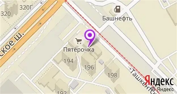 Ташкентская 196а на карте