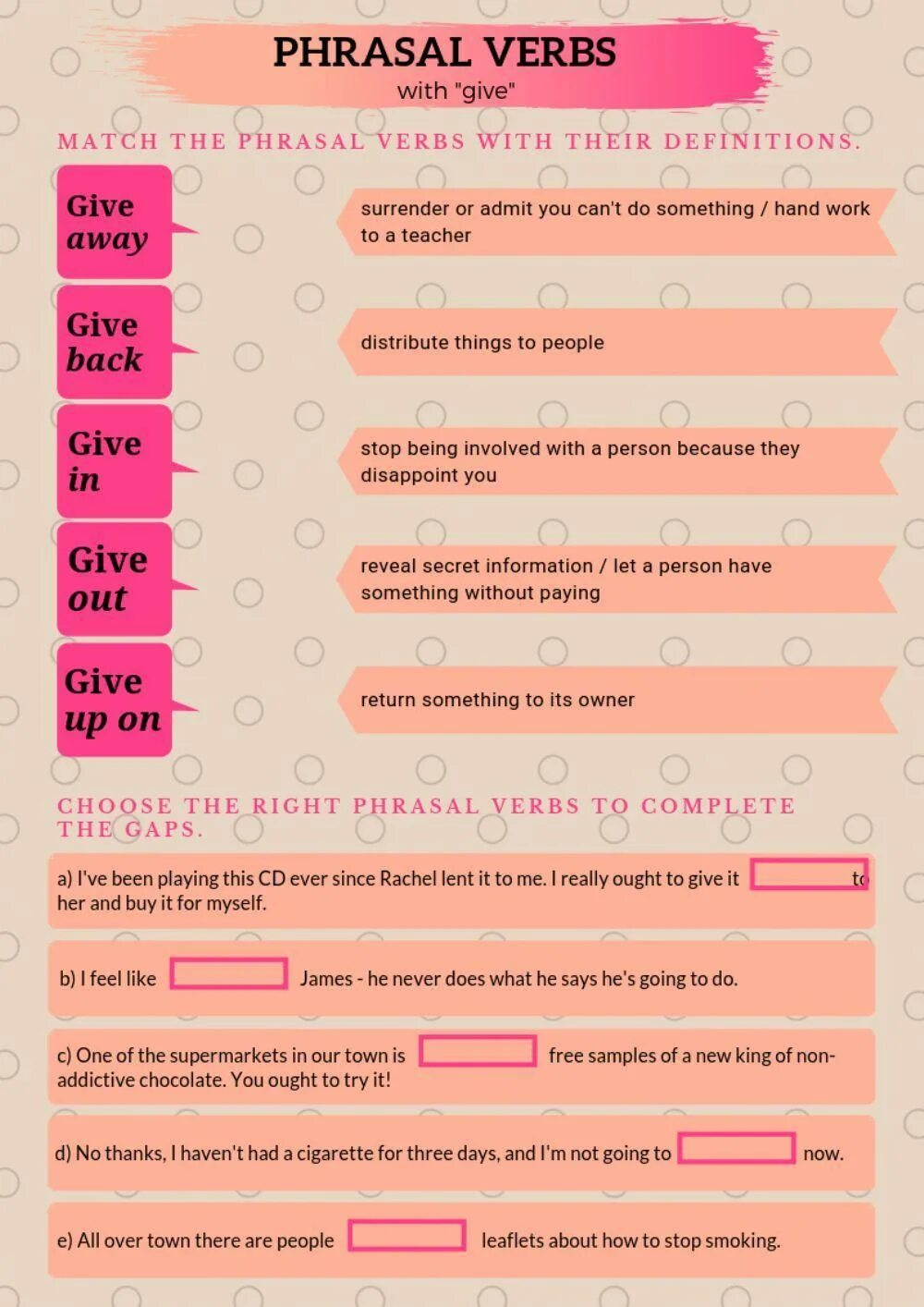 Give exercises. Phrasal verb to bring упражнения. phrasal verbs with give. фразовый глагол give worksheets. phrasal verb give.