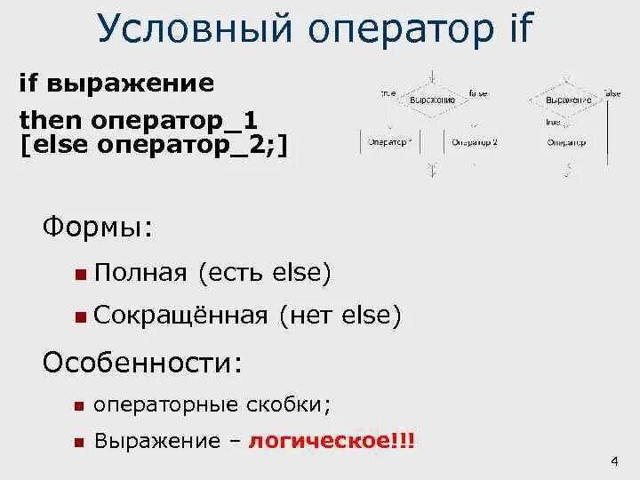 Какие существуют формы записи условного оператора. Условный оператор. Условный оператор if. Условные операторов if, then.. Оператор if then else.