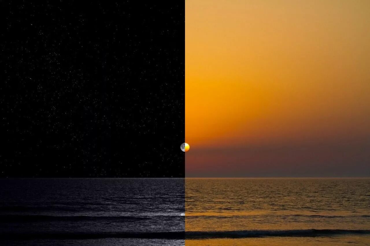 Фон день ночь. Солнце и Луна. День и ночь солнце и Луна. Солнце ночи. Луна и море.
