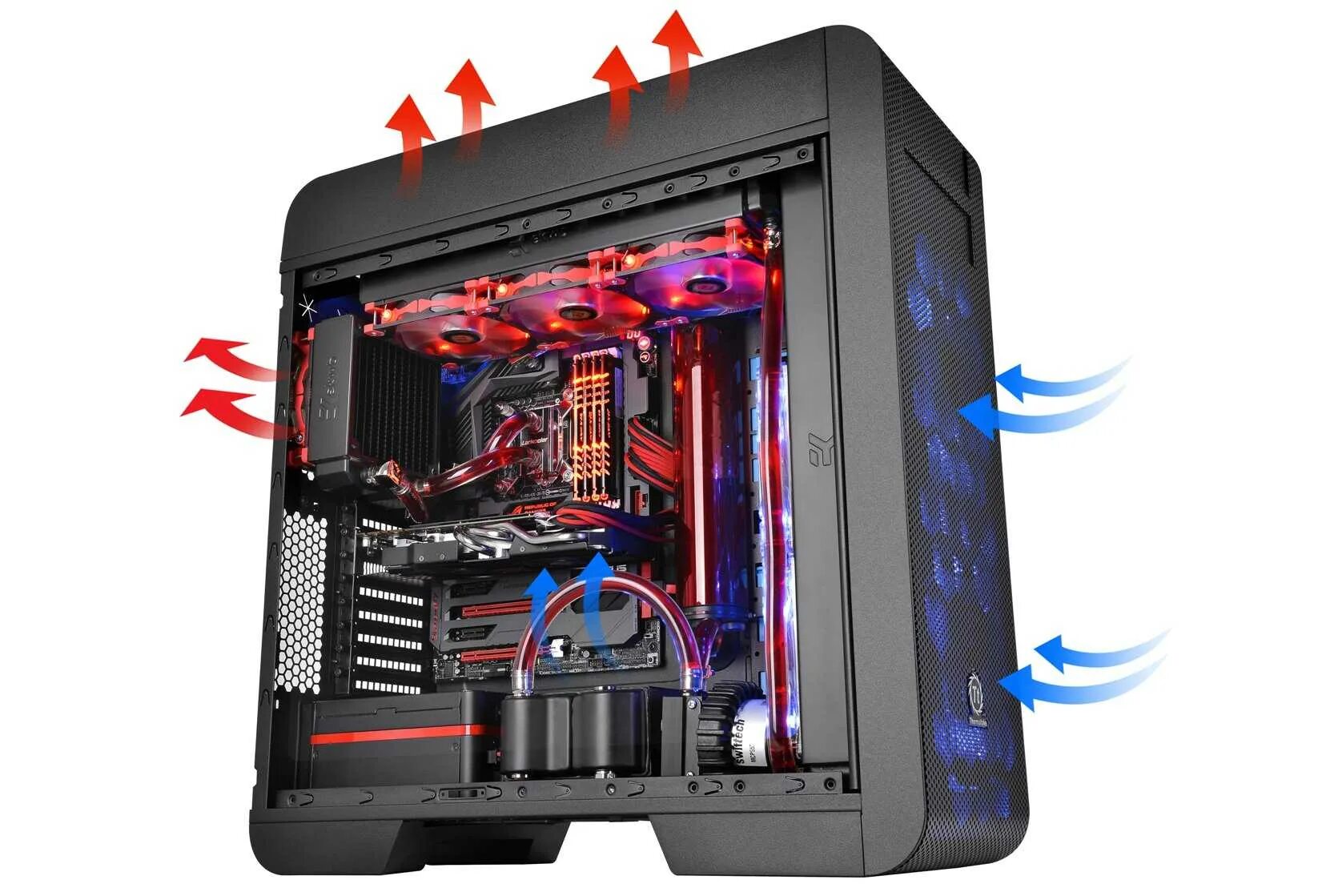 Thermaltake Core v71. Thermaltake Core v71 scheme. Thermaltake Core v71 Tempered Glass Edition. Thermaltake v71 TG. Направление воздуха вентилятора