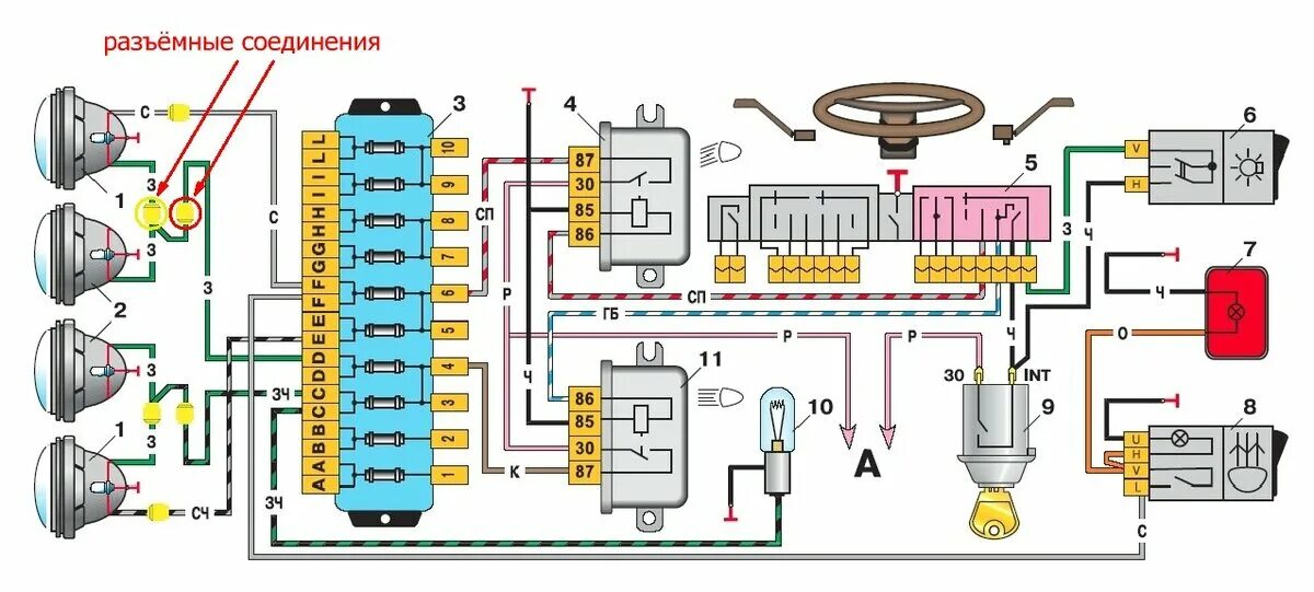 Схема проводки ВАЗ 2106 Дальний свет. Схема подключения дальнего света ВАЗ 2106. ВАЗ 2106 Дальний свет схема. Схема проводки освещения ВАЗ 2106.