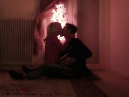 Kiss of lovers on the background of night city lights free image download