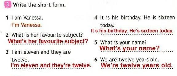 Write the short forms. Write the short form перевод. Write the short form i am Vanessa. I am Vanessa 3 класс. What is the subject.