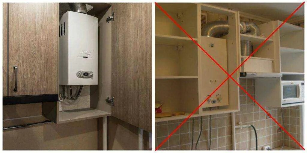 Можно ли газовую колонку прятать в шкаф. Шкаф под газовую колонку. шкаф для навесного газового котла. газовая колонка в шкафу на кухне. встроенная газовая колонка.