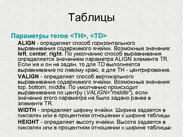 Тег align. Параметры тэга. Параметры тэга Table. Параметры тегов. Тег выравнивания содержимого.