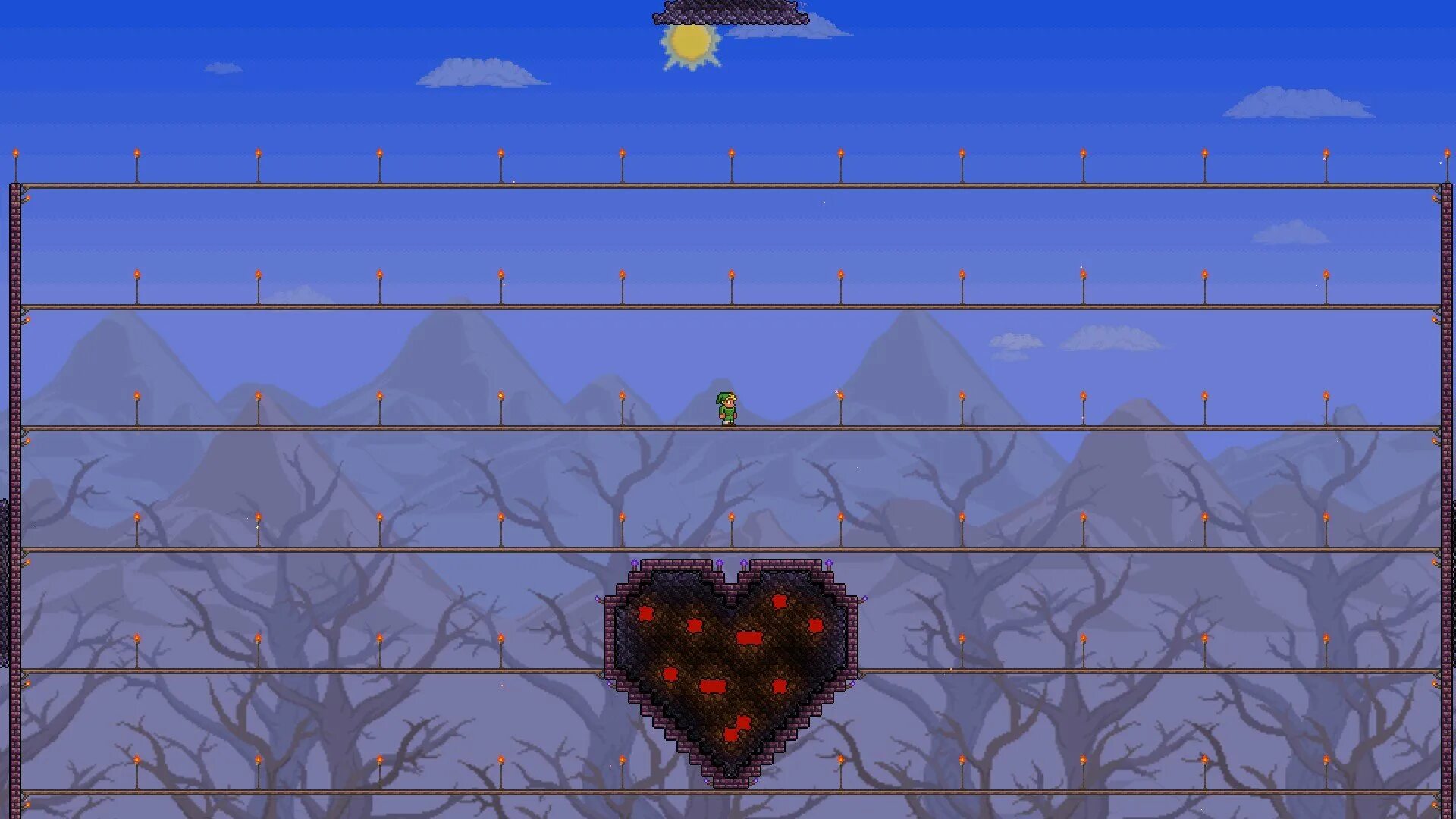 Как получить сердца в террарии. Близнецы арена террария. terraria арена для боссов. арена для террарии 1.4. арена на уничтожителя террария 1.4.