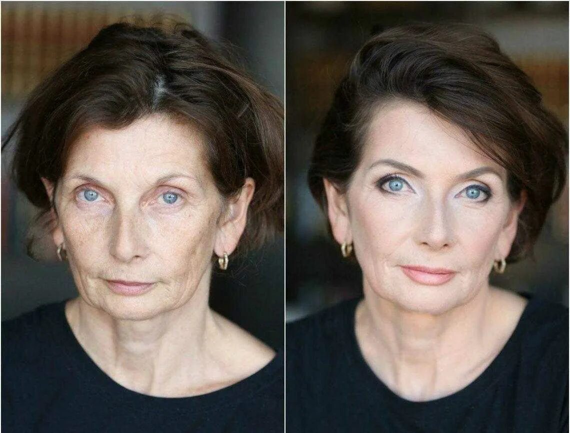 Возрастной макияж. Лифтинг макияж. Лифтинг макияж до и после. Макияж для возрастных женщин.