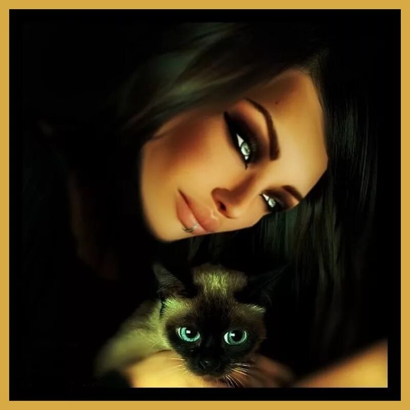 Красивые кошачьи глаза у девушки. Красивая девушка с кошкой. Анимированные открытки с кошками. Красивые анимашки кошки. Ведьма с кошкой.