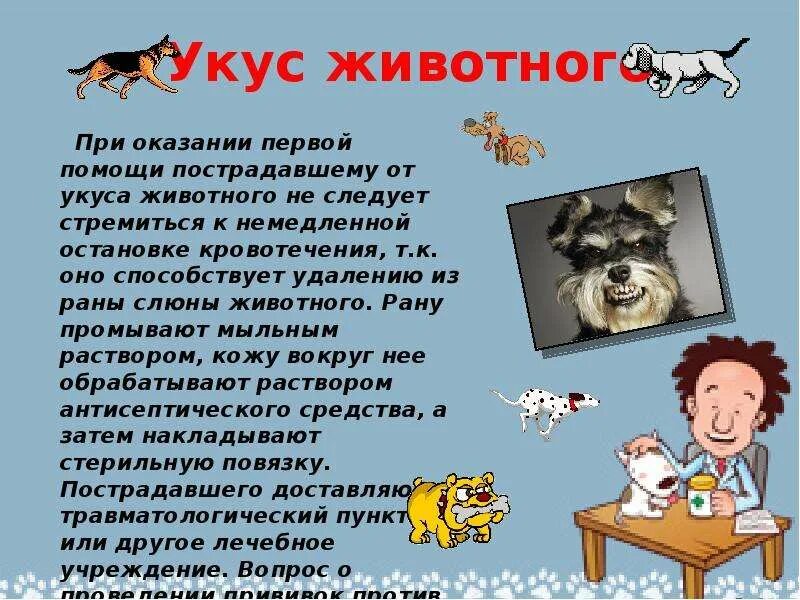 Помощь при укусе собаки. Укусы животных презентация. оказание первой помощи при укусе животного. сообщение на тему укусы животных. первая помощь при укусах собак и кошек.