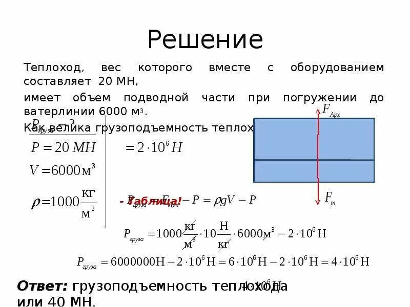 Задачи на грузоподъемность. Задачи на тему Архимедова сила. Решение задач на тему Архимедова сила. Задача на вычисление архимедовой силы. Рассчитать грузоподъемность лодки в ньютонах