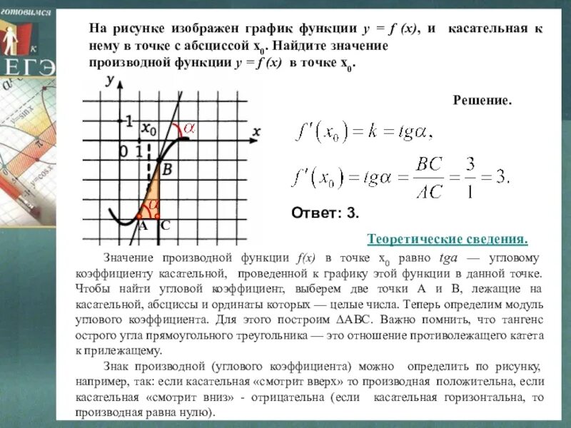 Как найти абсциссу точки графика касательной. Касательная к производной функции в точке х0 равна 1. как найти тангенс угла между касательной к графику функции y. значение производной в точке. найдите значение производной функции в точке.