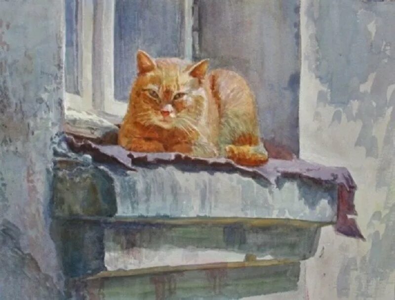 На крылечке кот впр. Кошки картины художников. кошки в современной живописи. рыжие коты в живописи. рыжий кот живопись.
