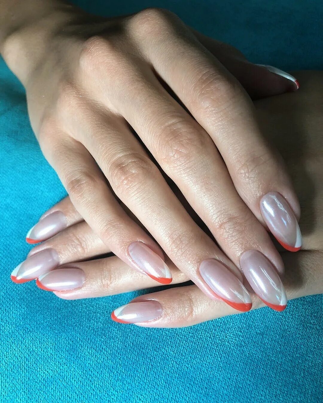 Косой маникюр. Гелевые ногти. Красивый френч. Двойной френч наискосок. Косой маникюр.