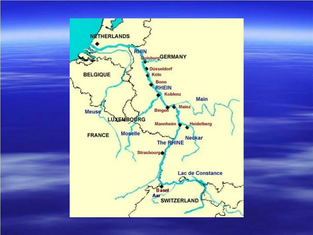 Какие реки текут в евразии. Река Рейн на карте Европы. Бассейн реки Рейн. Бассейн реки Рейн на карте. Как протекает река Рейн.