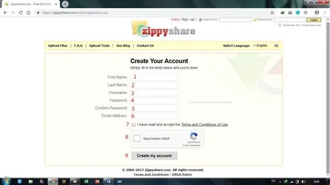 Cara mendaftar Akun ZippyShare dan Upload File ke ZippyShare.