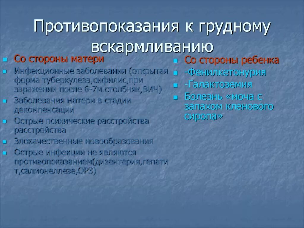 Противопоказанием к грудному вскармливанию является. Противопоказания к грудному вскармливанию со стороны ребенка. противопоказания к естественному вскармливанию. противопоказания к грудному вскармливанию со стороны матери. противопоказаниек кормлению грудью.