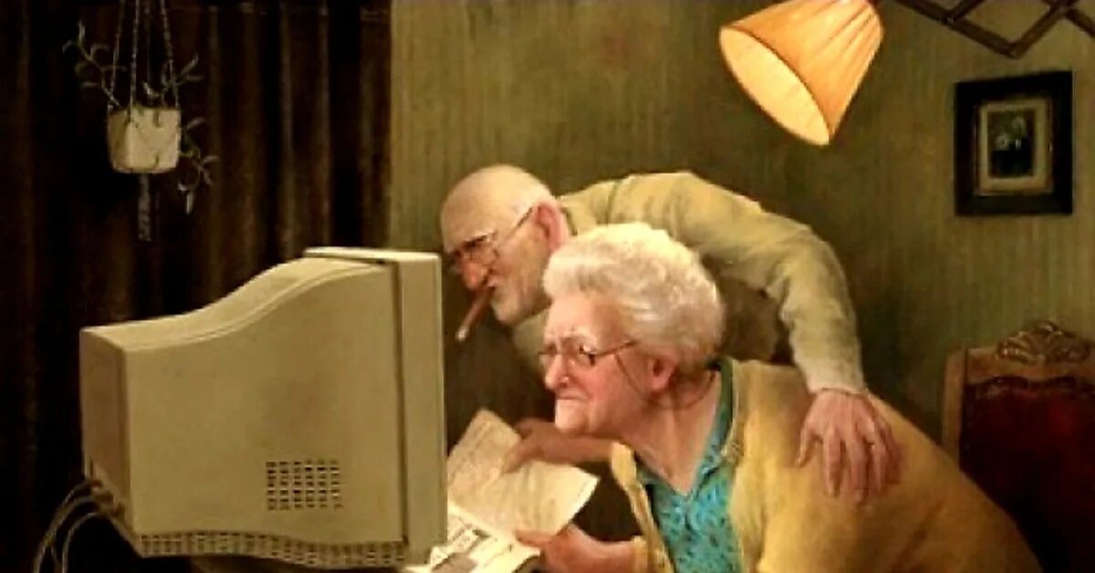 Есть три деда. Бабушка за компом. Бабушка и компьютер. Бабушка подслушивает. Дед за компьютером.