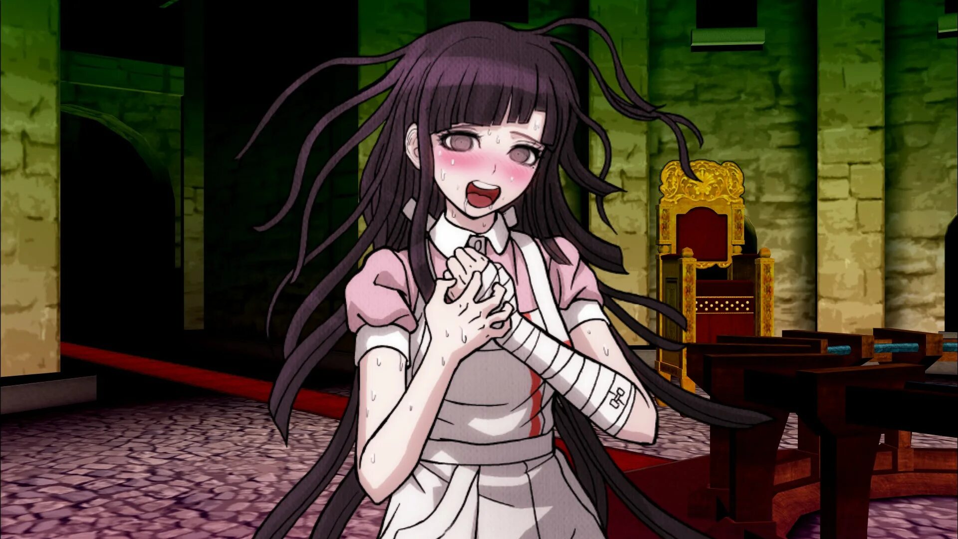 Danganronpa 2 Goodbye Despair Mikan Tsumiki. Смерть Микан Цумики Данганронпа. Данганронпа Микан Цумики.