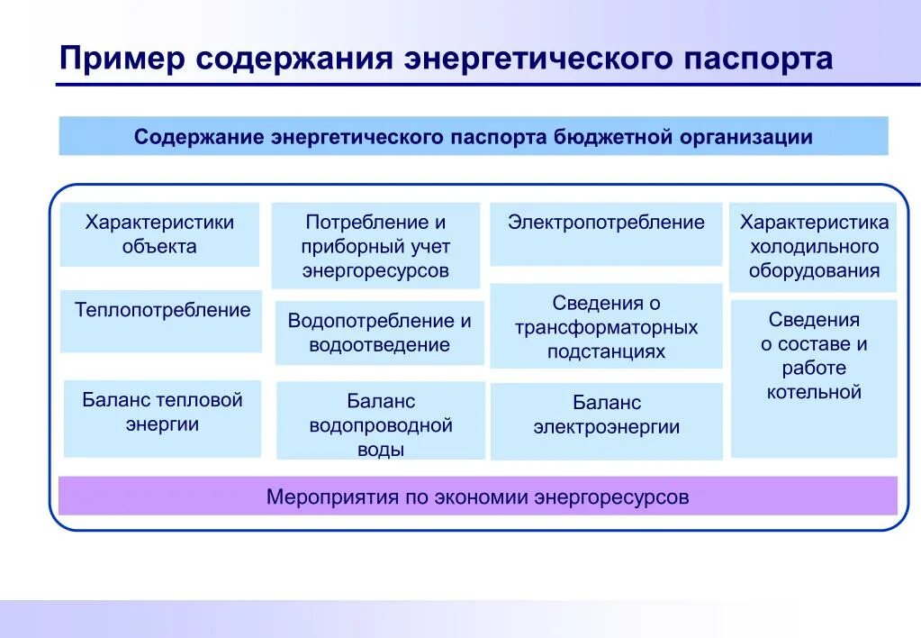 Содержание информации управления. Пример энергопаспорта предприятия.