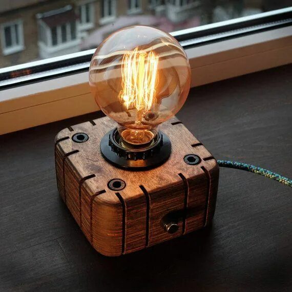 Table lamp loft Edison real wood creative personality old Lamp Retro Cafe book d