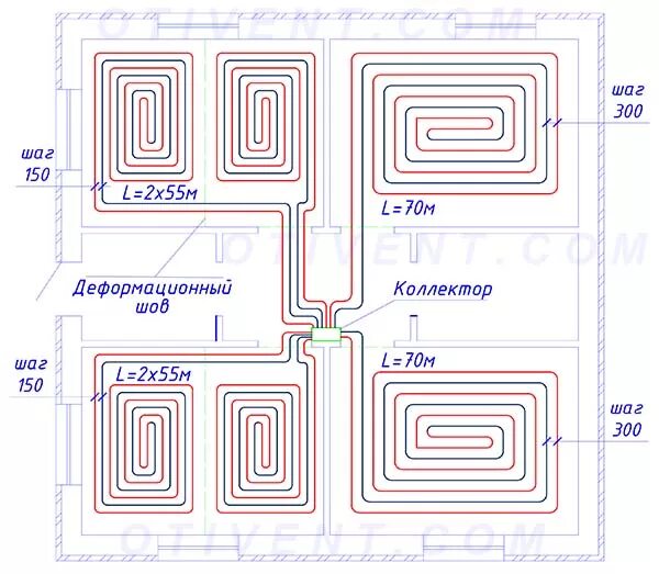 Сколько нужно трубы для теплого. Длина контура трубопровода теплого водяного пола. Тёплый пол водяной длина контура 16 трубы максимальная. Монтажные схемы укладки теплого водяного пола. Схема раскладки теплого пола водяного.