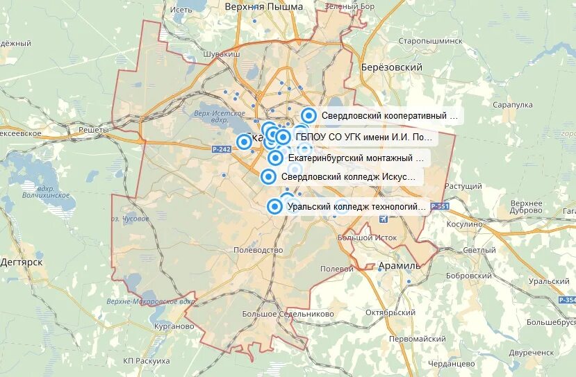 Колледж екб после 9. Верхняя Пышма на карте. ЕКБ карта колледжей. Районы ЕКБ на карте. Карта Екатеринбург верхняя Пышма на карте.