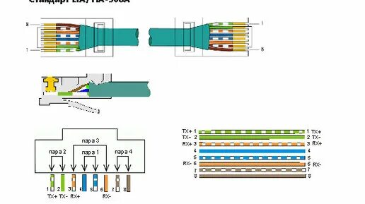 Интернет по 8 жилам. Обжимка rj45 схема. Соединение витой пары с коннектором RJ-45 цвета. Витая пара rj45 8 проводов цветовая схема. Обжим кабеля rj45.