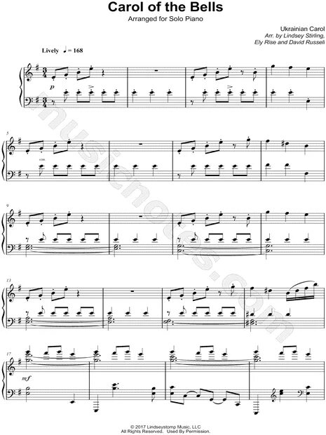 Кэрол оф. Carol of the bells lindsey stirling ноты. ноты кэрол оф беллс.