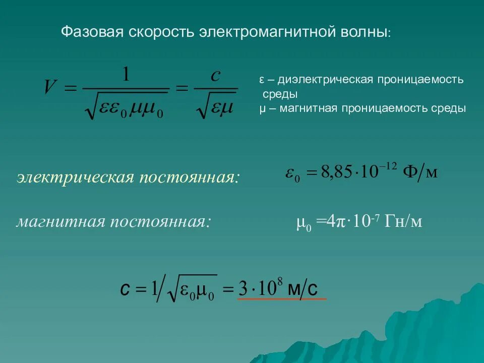 Максимальная скорость электромагнитной волны. Фазовая скорость электромагнитной волны формула. Фазовая скорость электромагнитной волны. Фазовая скорость волны. Фазовая скорость распространения электромагнитной волны.