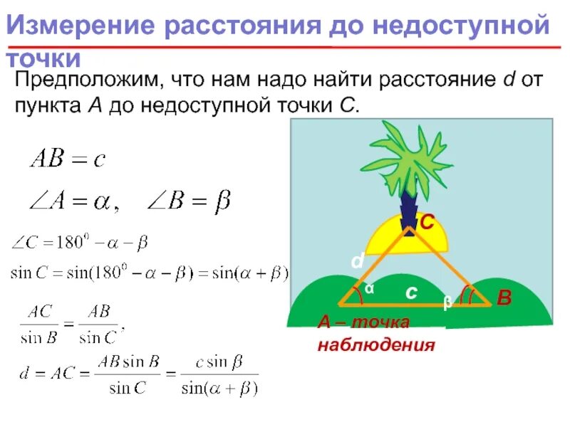 Объясните как измерить расстояние до недоступной точки. Измерение расстояния до недоступной точки. нахождение расстояния до недоступной точки. определить расстояние до недоступной точки. измерительные работы измерение расстояния до недоступной точки.