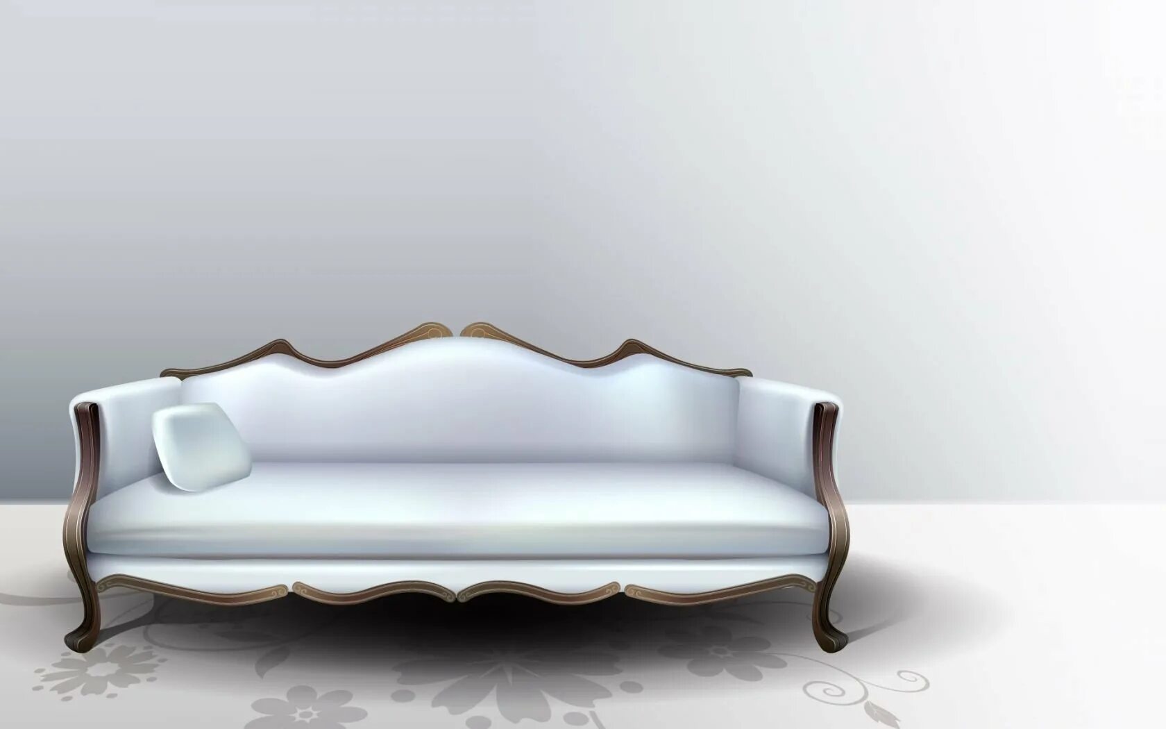 Кресло диван. Дорогие обои в интерьере. Дизайнерская мебель на белом фоне. Минимализм. Мягкая мебель.