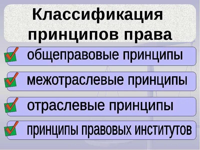 Общеправовым принципом является. Классификация правовых принципов.