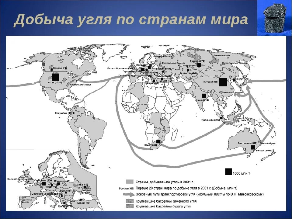 Каменный уголь мировая добыча. Крупнейшие месторождения угля в мире на карте. Крупнейшие месторождения нефти и угля в России на карте.