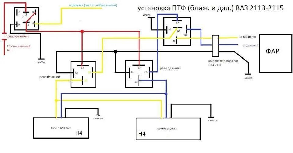 Распиновка противотуманных фар. Реле туманок ВАЗ 2114. Схема подключения кнопки противотуманных фар на ВАЗ 2114. Схема включения противотуманок ВАЗ 2114. Схема подключения туманки ВАЗ 2114.