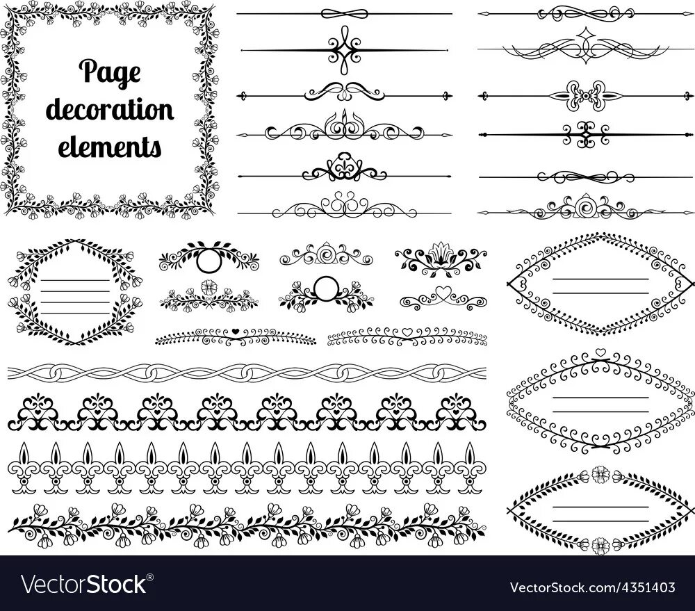 Векторные элементы для каллиграфии. Рамки для иллюстратора. Виньетка разделители для Дневников. Каллиграфические элементы оформления страницы с черепами. Page element
