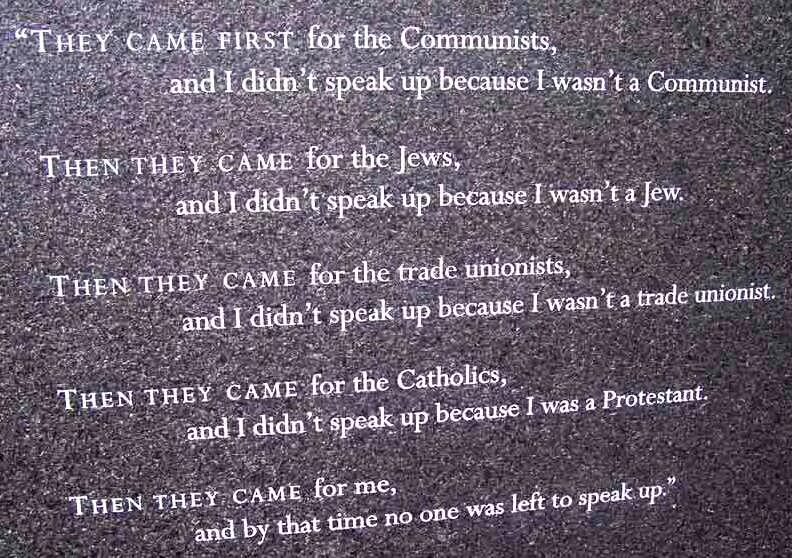 Because spoken. Немецкий пастор Мартин Нимёллер цитаты. First they came for. Когда они пришли за. Слова немецкого пастора.