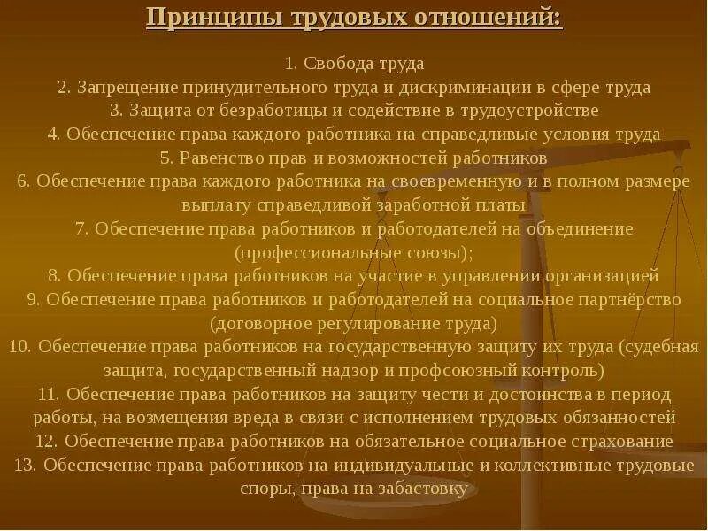 Понятие свободы труда. Принципы трудового труда. Трудовое право основные принципы.