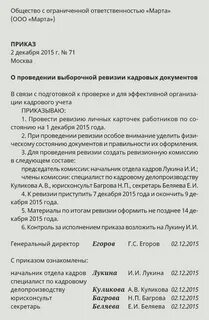 Приказ ревизии кассы