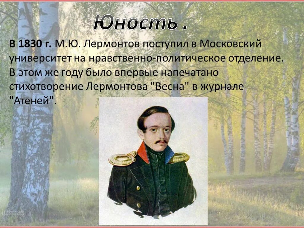 Текст про лермонтова. Про жизнь Лермонтова Юность. Юность Лермонтова 9 класс.