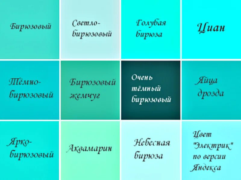 Название бирюзовых цветов. Оттенки бирюзы. Зелено-голубой цвет название. Оттенки зеленого и голубого с названиями. Бирюза цвет оттенки.