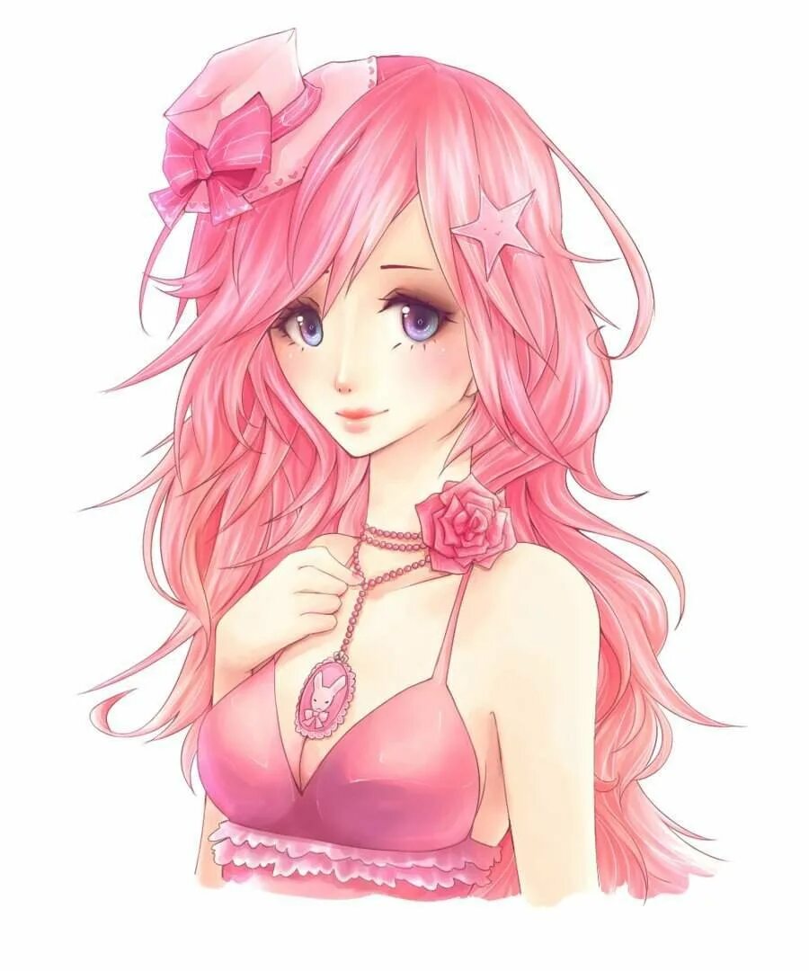 Розовая нарисованная девочка. Тян с розовыми волосами. Персонажи с розовыми волосами.