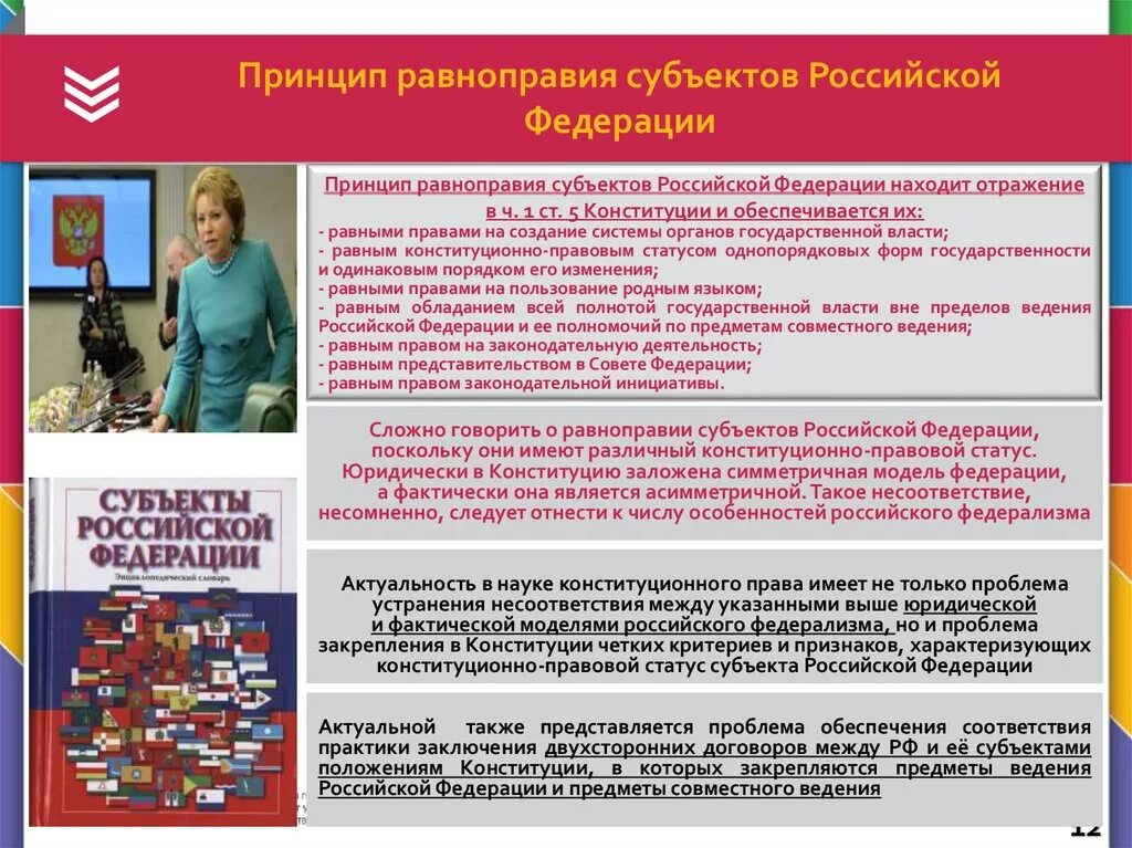 Субъектами российской федерации согласно ее конституции. Принцип равноправия субъектов РФ. Принцип равноправия всех субъектов РФ. Равноправие субъектов РФ пример. Принцип равного представительства субъектов РФ.