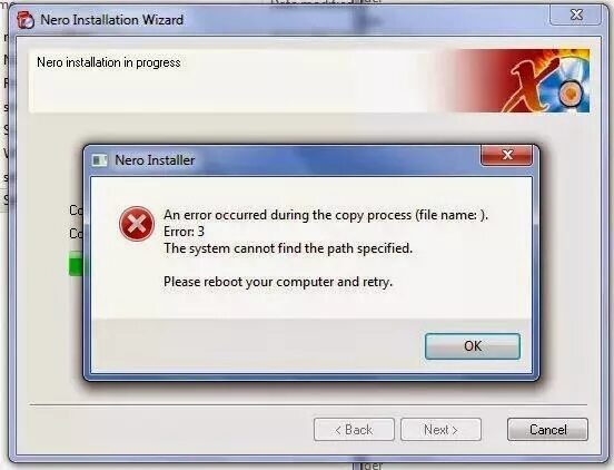 An error occurred during a connection. Nero установщик 16. Promise of Wizard Nero. При открытии ворда пишет an Error occurred. Caching failed open c the System cannot find the Path specified.