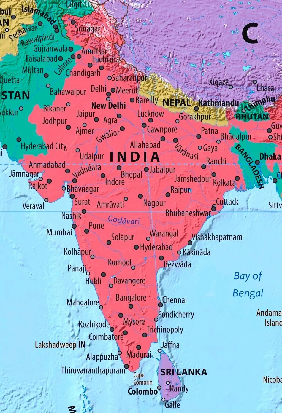 Карта Индии географическая. Границы Индии на карте. Карта Индии с городами. Политическая карта Индии. Инди на карте