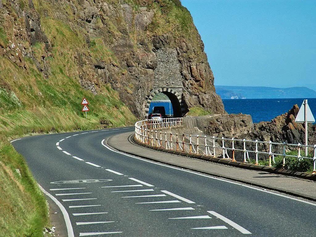 North travel. Antrim Road. Coastal Road. Road travelers Ireland.