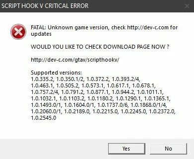 Unknown game version gta 5 script hook