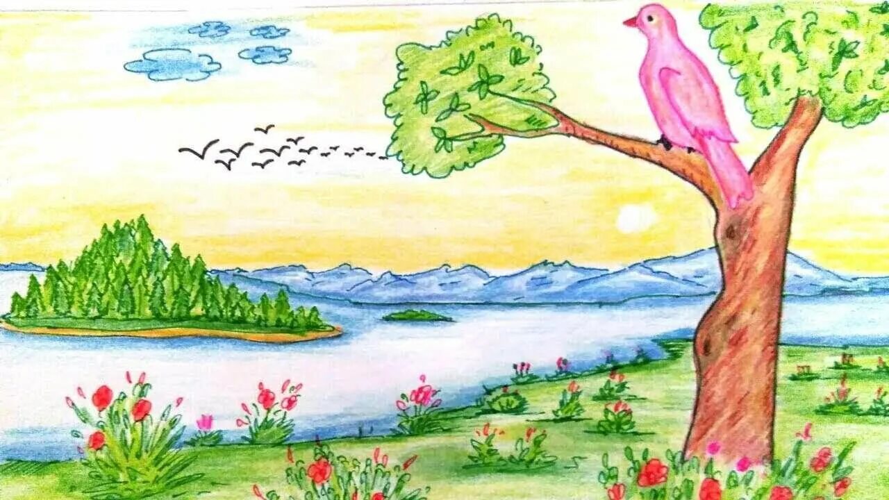 Рисунки для срисовки природа. Летний пейзаж карандашом для детей. Рисунок на тему природа. Рисунок на тему лето. Срисовки природы легко